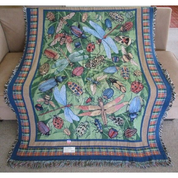 New A Bugs Life Heavy Afghan Cotton Gift Throw Blanket Dragonfly Ladybug Beetle - Picture 2 of 4